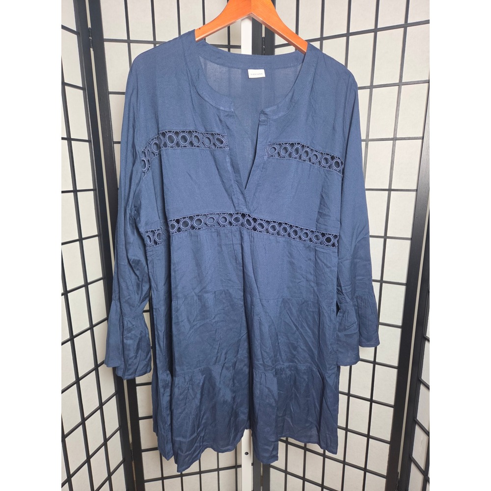 LASCANA Eyelet Lace Tiered Boho Tunic Dress Navy Blue 16/18 Womens